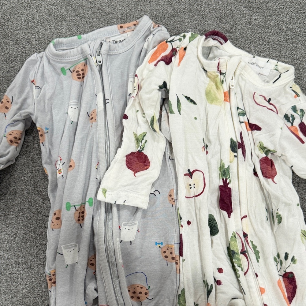 Angel Dear Gray and White Baby Footed Sleepers with Fruit & Cookie Prints- bundl
